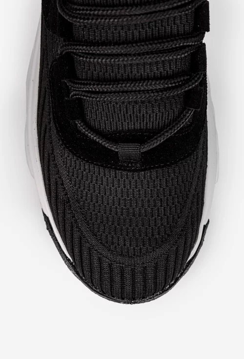 Pantofi barbati negri din material textil si piele intoarsa