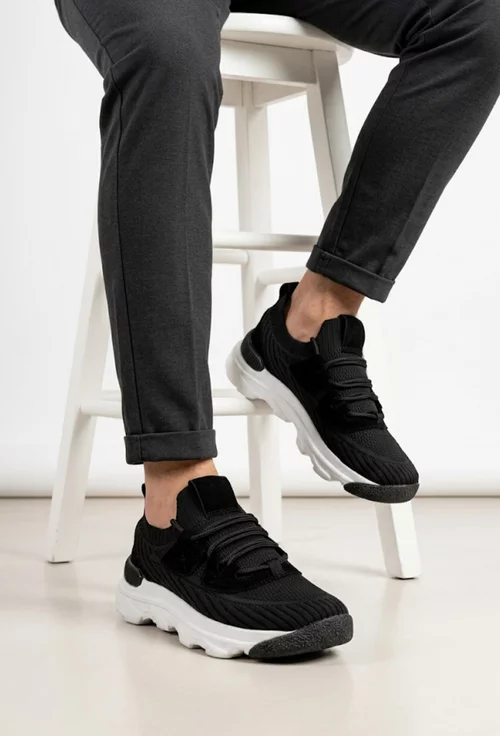 Pantofi barbati negri din material textil si piele intoarsa picture - 2