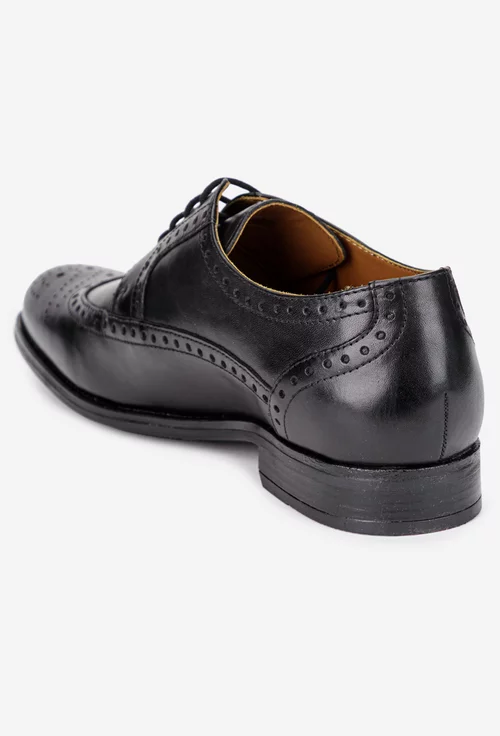 Pantofi barbati negri din piele naturala cu model