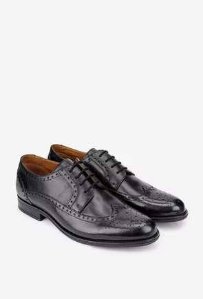 Pantofi barbati negri din piele naturala cu model