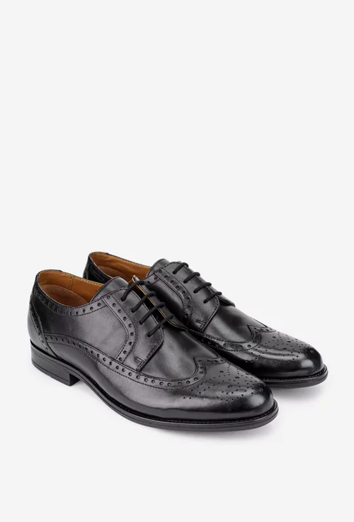 Pantofi barbati negri din piele naturala cu model