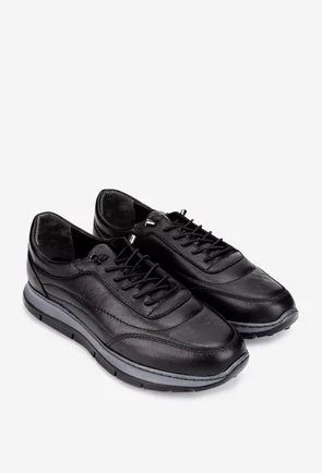 Pantofi barbati negri din piele naturala cu siret elastic