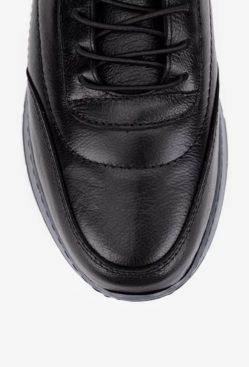 Pantofi barbati negri din piele naturala cu siret elastic
