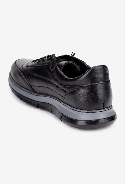 Pantofi barbati negri din piele naturala cu siret elastic
