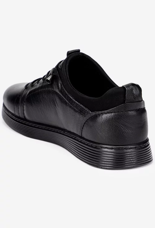Pantofi barbati negri din piele naturala cu siret elastic