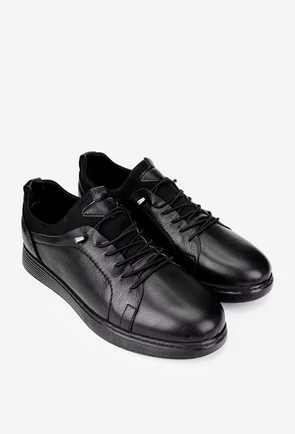 Pantofi barbati negri din piele naturala cu siret elastic