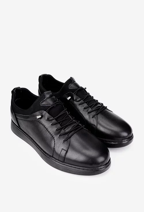 Pantofi barbati negri din piele naturala cu siret elastic