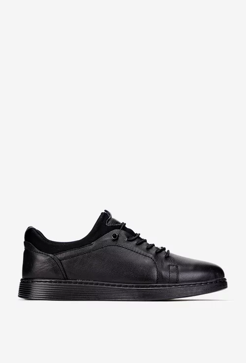 Pantofi barbati negri din piele naturala cu siret elastic