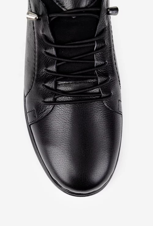 Pantofi barbati negri din piele naturala cu siret elastic