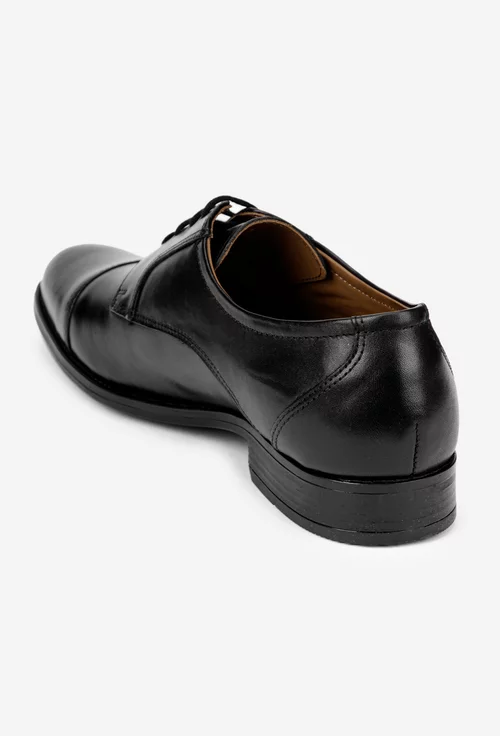 Pantofi barbati negri din piele naturala si cusătură la vârf