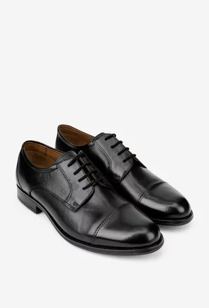 Pantofi barbati negri din piele naturala si cusătură la vârf