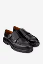 Pantofi barbati negri din piele texturata cu catarame metalice