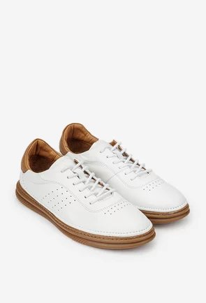 Pantofi barbati NUR albi cu maro din piele naturala