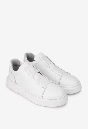 Pantofi barbati NUR albi din piele texturata cu elastic