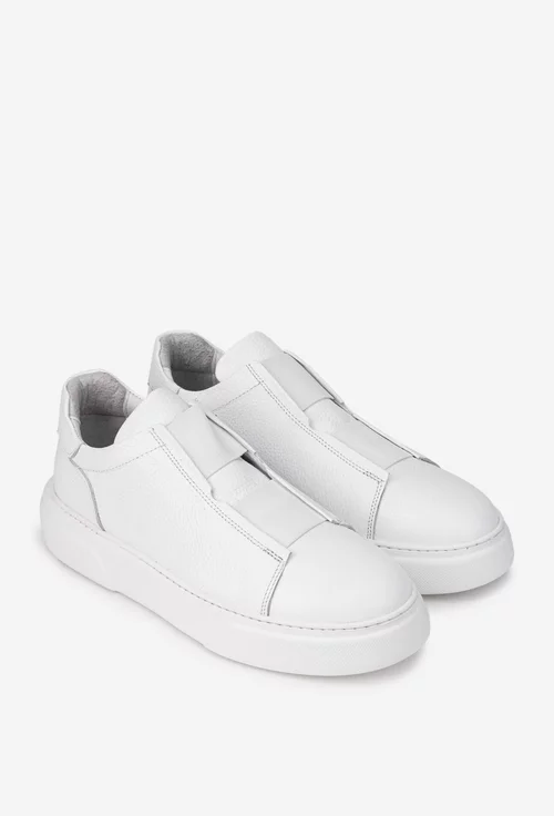 Pantofi barbati NUR albi din piele texturata cu elastic