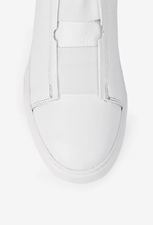Pantofi barbati NUR albi din piele texturata cu elastic