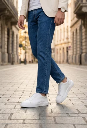 Pantofi barbati NUR albi din piele texturata cu elastic