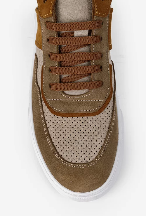 Pantofi barbati NUR din piele bej cu taupe si maro