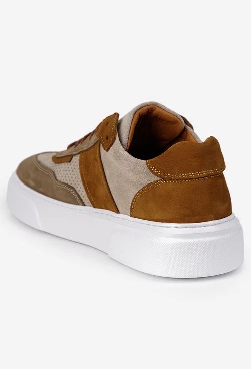Pantofi barbati NUR din piele bej cu taupe si maro