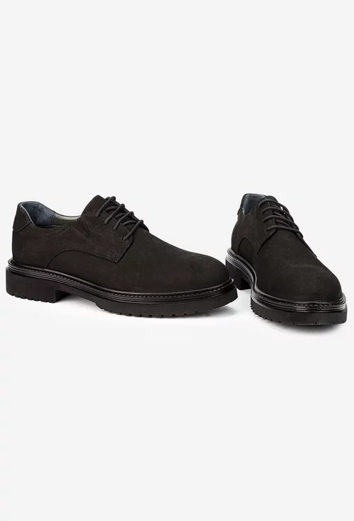 Pantofi barbati NUR din piele nabuc neagra picture - 5