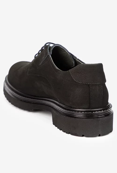 Pantofi barbati NUR din piele nabuc neagra picture - 3