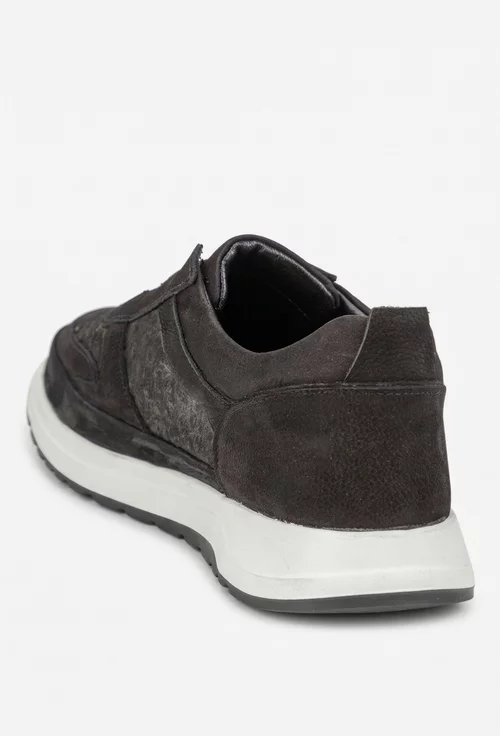 Pantofi barbati NUR din piele nabuc si croco neagra