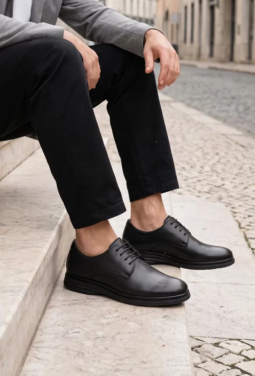 Pantofi barbati NUR din piele naturala neagra picture - 2