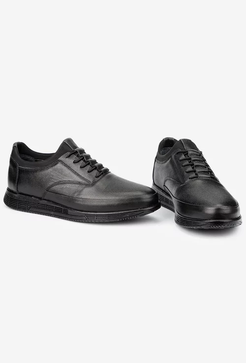 Pantofi barbati NUR din piele naturala neagra cu siret elastic picture - 5