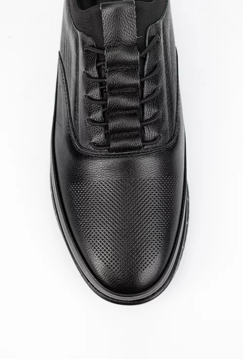 Pantofi barbati NUR din piele naturala neagra cu siret elastic picture - 6