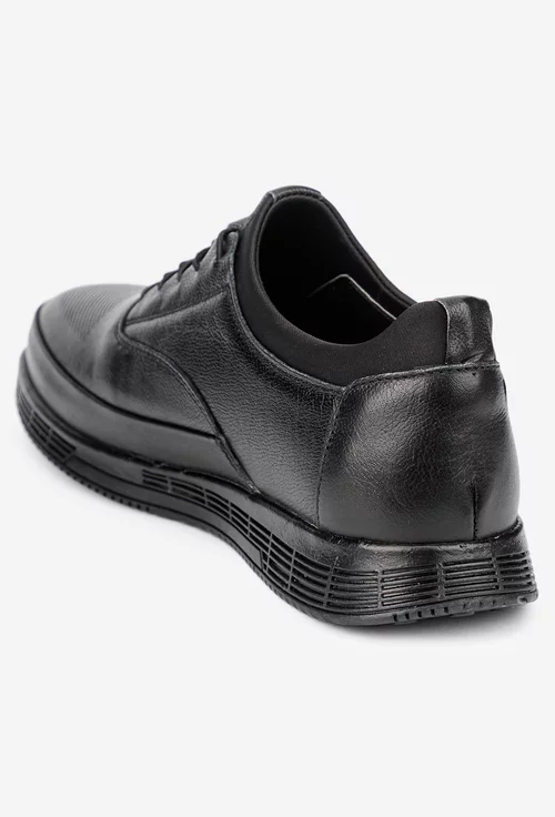 Pantofi barbati NUR din piele naturala neagra cu siret elastic picture - 3