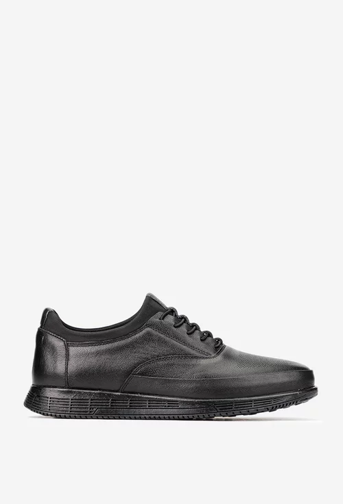 Pantofi barbati NUR din piele naturala neagra cu siret elastic picture - 2