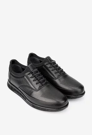 Pantofi barbati NUR din piele naturala neagra cu siret elastic