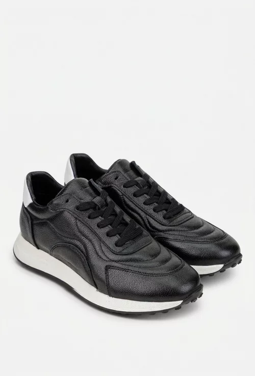 Pantofi barbati NUR din piele neagra cu alb