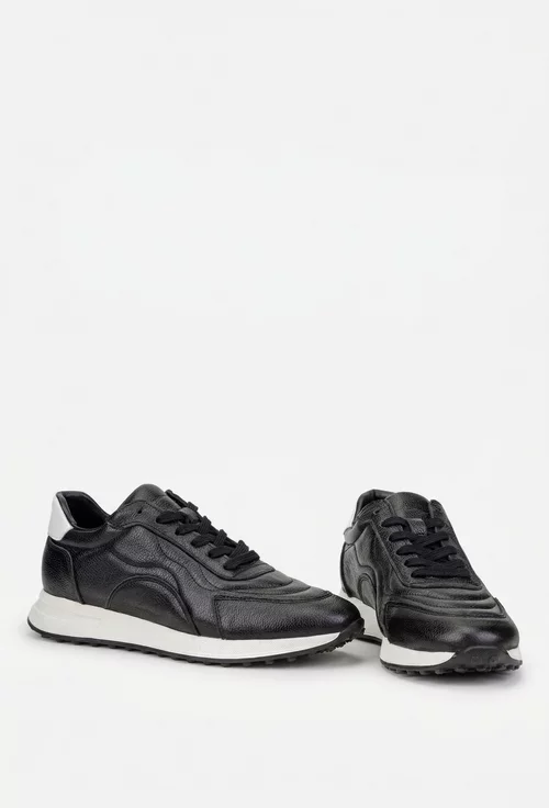 Pantofi barbati NUR din piele neagra cu alb