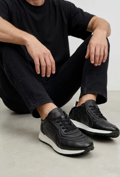 Pantofi barbati NUR din piele neagra cu alb