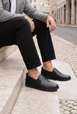Pantofi barbati NUR din piele texturata neagra