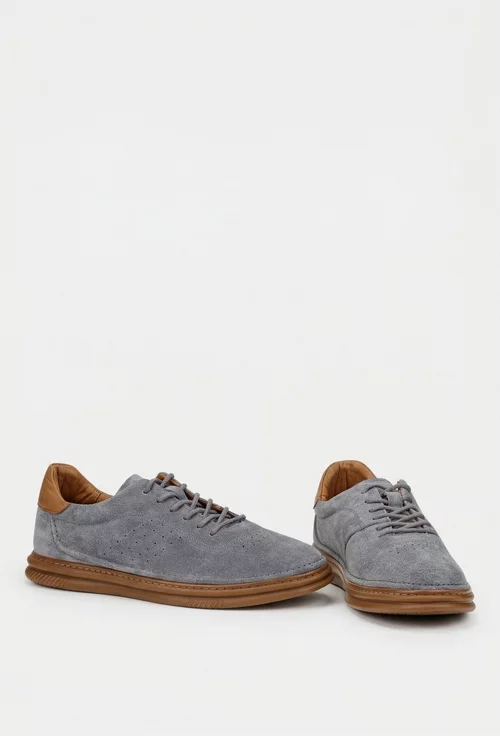 Pantofi barbati NUR gri cu maro din piele intoarsa