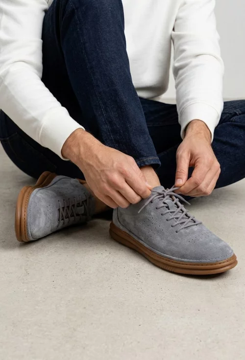 Pantofi barbati NUR gri cu maro din piele intoarsa