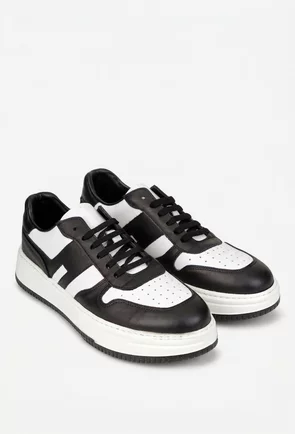 Pantofi barbati NUR negri cu alb din piele naturala