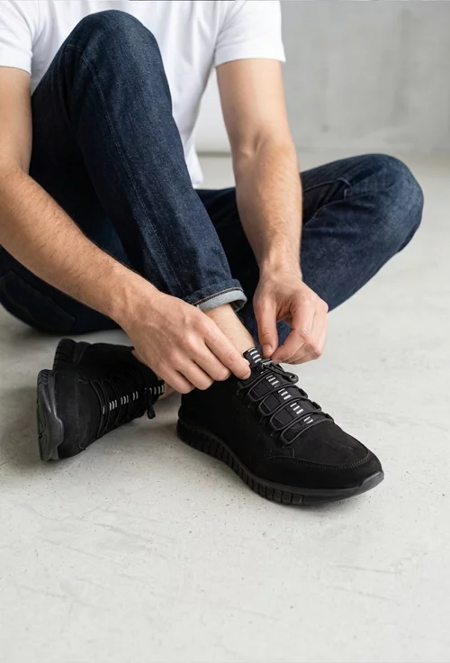 Pantofi barbati NUR negri din piele nabuc picture - 2