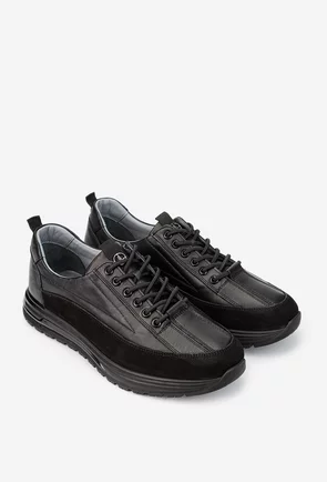 Pantofi barbati NUR negri din piele naturala neagra
