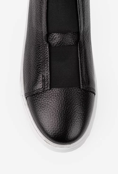 Pantofi barbati NUR negri din piele texturata cu elastic