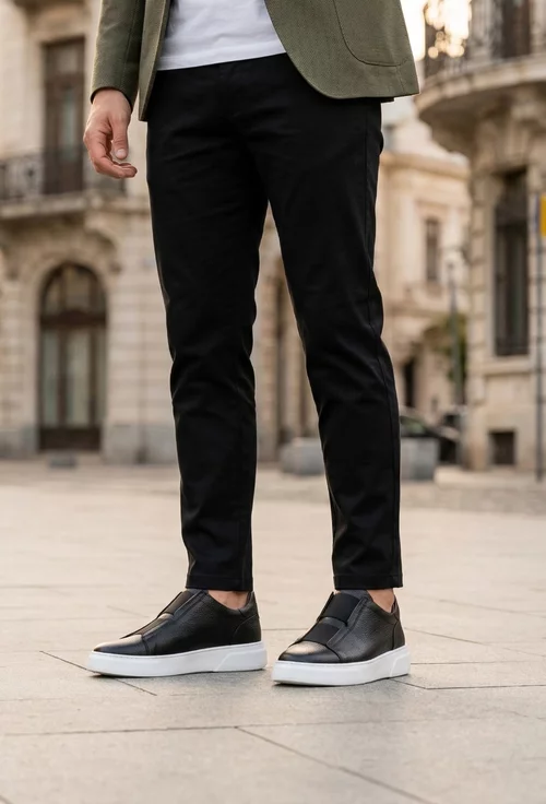 Pantofi barbati NUR negri din piele texturata cu elastic