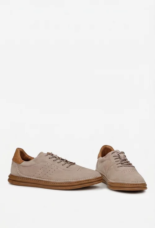 Pantofi barbati NUR taupe cu maro din piele nabuc