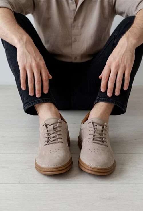 Pantofi barbati NUR taupe cu maro din piele nabuc