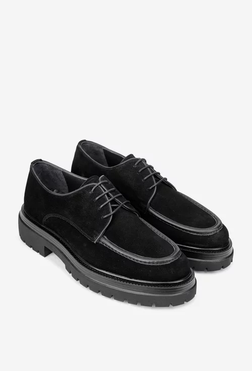 Pantofi barbati realizati din piele nabuc neagra