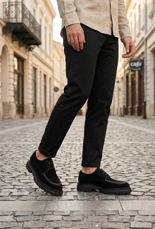 Pantofi barbati realizati din piele nabuc neagra picture - 2