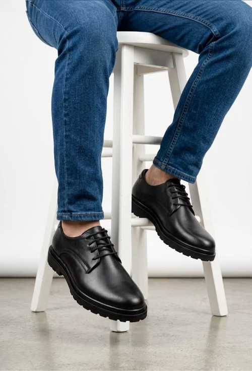 Pantofi barbati realizati din piele naturala neagra picture - 2