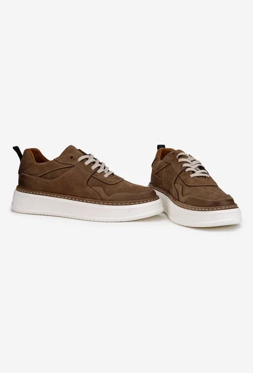 Pantofi barbati taupe din piele nabuc