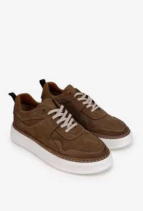 Pantofi barbati taupe din piele nabuc